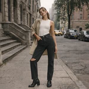 Abercrombie & Fitch SZ 27/4 The 90's Straight Ultra High Rise Black Destroy